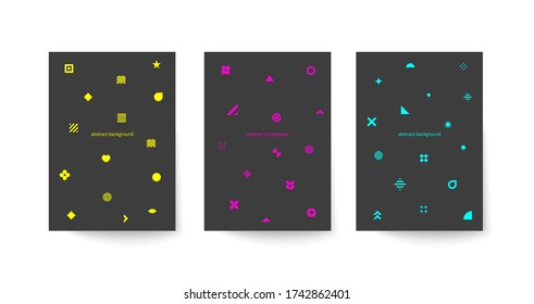 Afiches negros al estilo de Memphis. Plantilla para volante, portada de folletos o folletos. Banners hipster a la moda, impresiones abstractas con formas geométricas