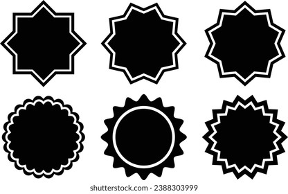Set of black price sticker. Sale or discount sunburst badges