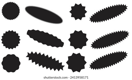 Set of black price sticker, sale or discount sticker, sunburst badges icon. Stars shape with different number of rays. Special offer price tag. Red starburst promotional badge set, shopping labels