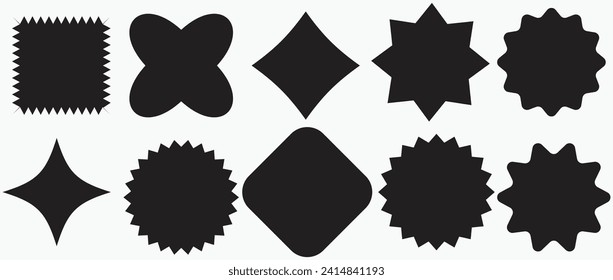 Set of black price sticker, sale or discount sticker, sunburst badges icon. Stars shape with different number of rays. Special offer price tag. Red starburst promotional badge set, shopping labels