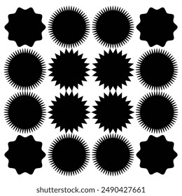 Set of black price sticker, sale or discount sticker, sunburst badges icon. Stars shape with different number of rays. design eps 10
