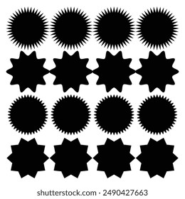 Set of black price sticker, sale or discount sticker, sunburst badges icon. Stars shape with different number of rays. design eps 10