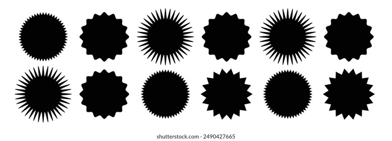 Set of black price sticker, sale or discount sticker, sunburst badges icon. Stars shape with different number of rays. design eps 10