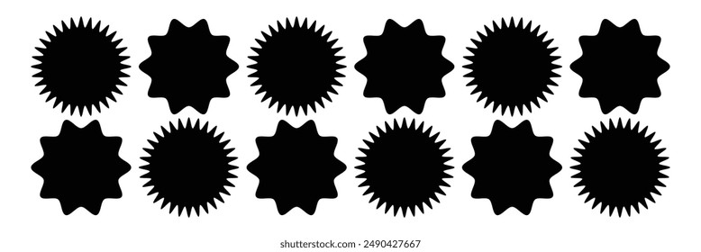 Set of black price sticker, sale or discount sticker, sunburst badges icon. Stars shape with different number of rays. design eps 10