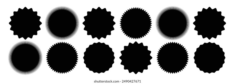 Set of black price sticker, sale or discount sticker, sunburst badges icon. Stars shape with different number of rays. design eps 10