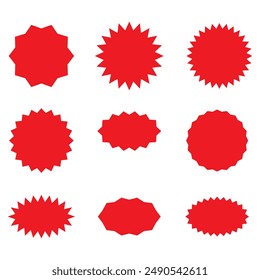 Set of black price sticker, sale or discount sticker, sunburst badges icon. Stars shape with different number of rays. Black starburst promotional badge set, shopping labels. Vector icon.