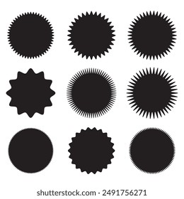 Set of black price sticker, sale or discount sticker, sunburst badges icon.