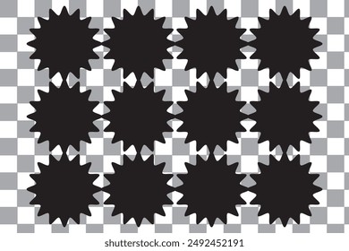 Set of black price sticker, sale or discount sticker, sunburst badges icon. Star shape with different number of rays. Special offer price tag. Starbrust collection. Isolated on white background