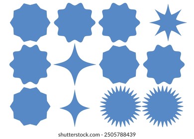 Set of black price sticker, sale or discount sticker, sunburst badges icon. Star shape with different number of rays. Special offer price tag. Starbrust collection. Isolated on white background