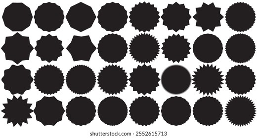 Set of black price sticker, sale or discount sticker, sunburst badges icon