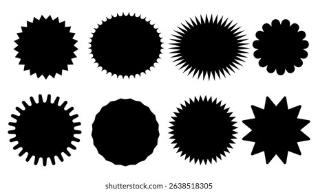 Set of black price sticker, sale or discount sticker, sunburst badges icon, badge star, sale price tag, black starburst sunburst shape collection, black promo tags, sale stickers emblem