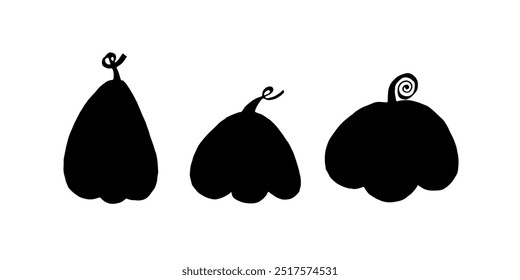 Conjunto de silhuetas de abóbora preta. Ilustração vetorial para Halloween, projeto de feriado de Ação de Graças, ícones