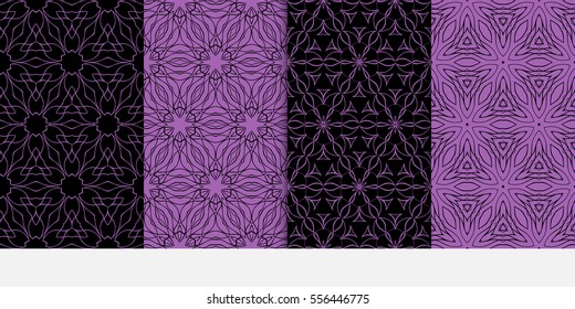 set of black, purple color floral ornament. modern pattern. seamless vector illustration. for interior design, textile, wallpaper