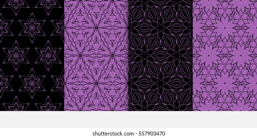 set of black, purple color floral ornament. modern pattern. seamless vector illustration. for interior design, textile, wallpaper