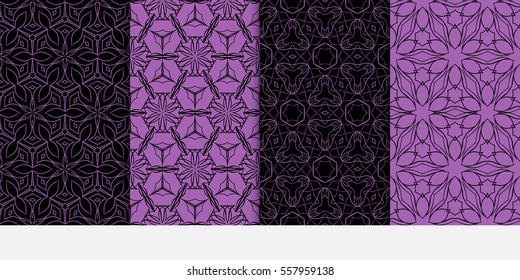 set of black, purple color floral ornament. modern pattern. seamless vector illustration. for interior design, textile, wallpaper