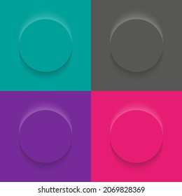 Set of black, purple, pink, menthol frame design. Abstract 3D circle backdrop for cosmetic product. Collection of luxury geometric background with copy space. Top view. EPS10 vector