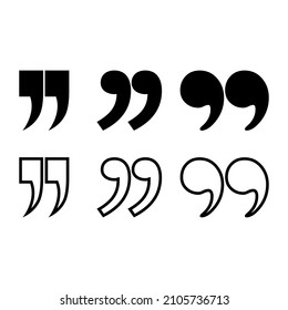 Set with black quotes icon. Quote marks sign icon on white background. Quotation marks sign vector.