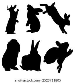 Set of black rabbit. Collection of funny bunny cut.Vector illustration isolated on white background