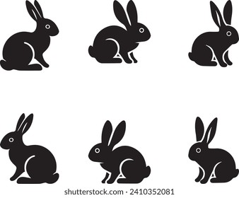 Set of black rabbit icons