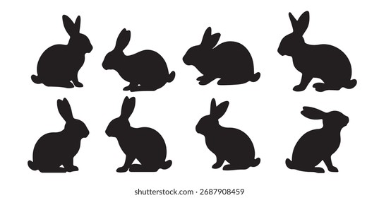 set of black rabbits silhouettes vector illustration