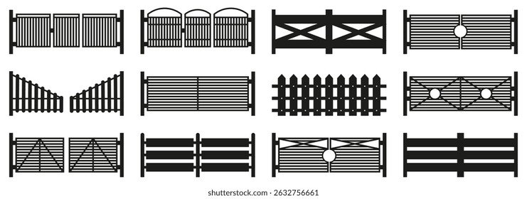 Conjunto de silhueta preta do portão do rancho. Ilustração vetorial