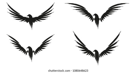 Set of black raven crow icon sign illustration.