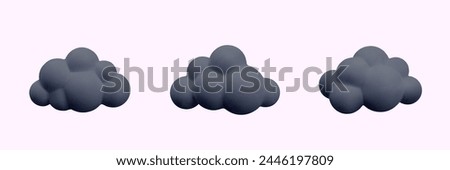 Set of black realistic clouds in cartoon style. Bad weather, bad mood, emotions
