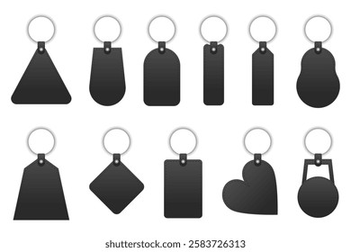 Set of black realistic leather key labels