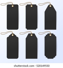 Set of Black realistic six sale price tags. vector illustration