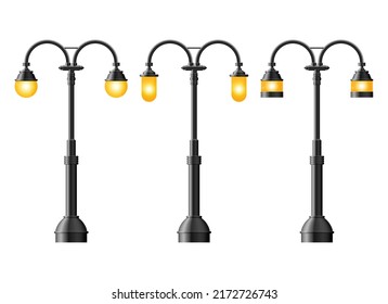 Set of black realistic street light. Street lamp. Vintage lamp