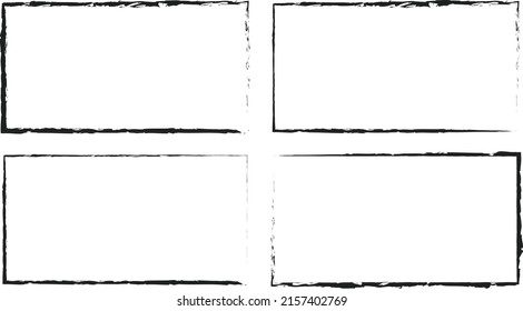 Set of black rectangle empty grunge frames. Grunge frames isolated vector black square borders. Set of black grunge frames isolated on white background.