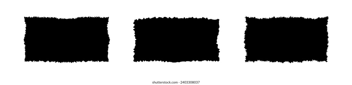 Set Black rectangle frames with jagged edges isolated on white background.Vector illustpation