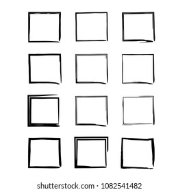 Set of black rectangle grunge frames. Creative square borders. Vector illustration.