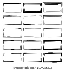 Set of black rectangle grunge frames. Square empty  borders. Vector illustration. 