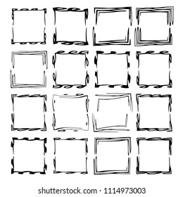 Set of black rectangle grunge frames. Geometric empty borders. Vector illustration. 