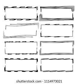 Set of black rectangle grunge frames. Geometric empty borders. Vector illustration. 