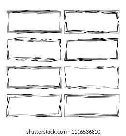Set of black rectangle grunge frames. Geometric empty borders. Vector illustration. 