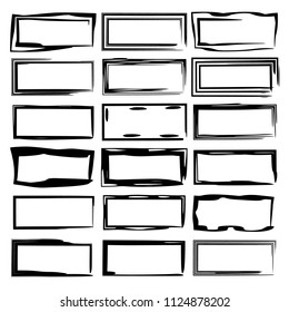 Set of black rectangle grunge frames. Geometric empty borders. Vector illustration. 