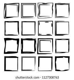 Set of black rectangle grunge frames. Geometric empty borders. Square frame. Vector illustration. 