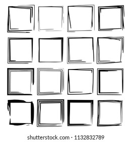 Set of black rectangle grunge frames. Geometric empty borders. Vector illustration. 