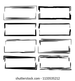 Set of black rectangle grunge frames. Geometric empty borders. Vector illustration. 