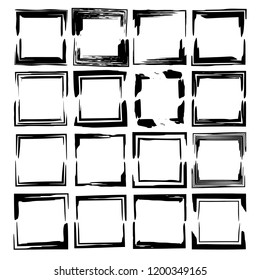 Set of black rectangle grunge frames. Geometric empty borders. Square frame. Vector illustration. 