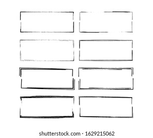 Set of black rectangle grunge frames. Geometric empty borders collection. Vector illustration.