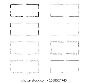 Set aus schwarzen Rechteck-Grunge-Rahmen. Geometrische Sammlung leerer Grenzen. Vektorillustration.