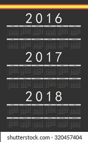 Set of black rectangle Spanish 2016, 2017, 2018 year vector calendars. Week starts from Sunday.