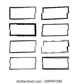 Set of black rectanglel grunge frames. Creative linear borders. Vector illustration.