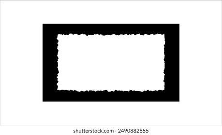 Set of black rectangular frames with jagged uneven edges isolated on white background. Vector illustration