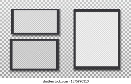 Set of black rectangular frames with soft shadow for text or picture is on squared background