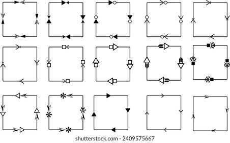 A set of black rectangular vector arrows on a white background