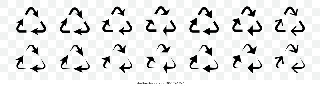 Satz schwarzer Recycling-Pfeile auf transparentem Hintergrund